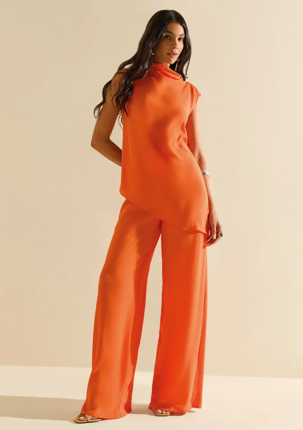 Calça Morena Rosa Pantalona Alta Laranja — imagem 1