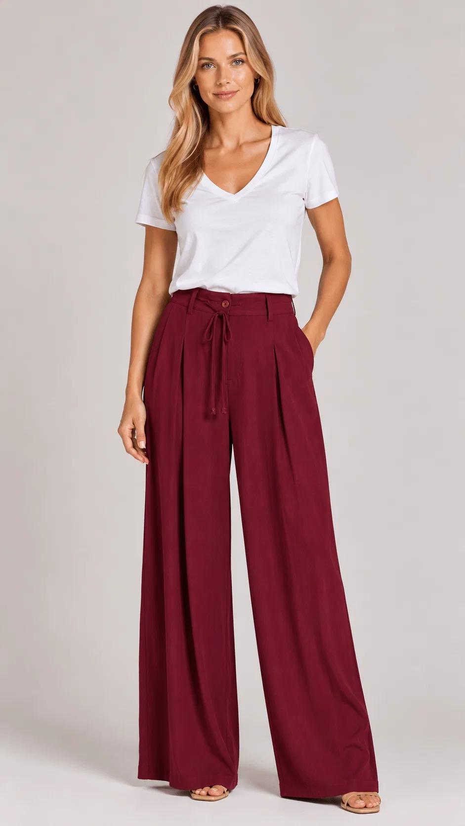 Calça Reta Cós Elástico - Vinho