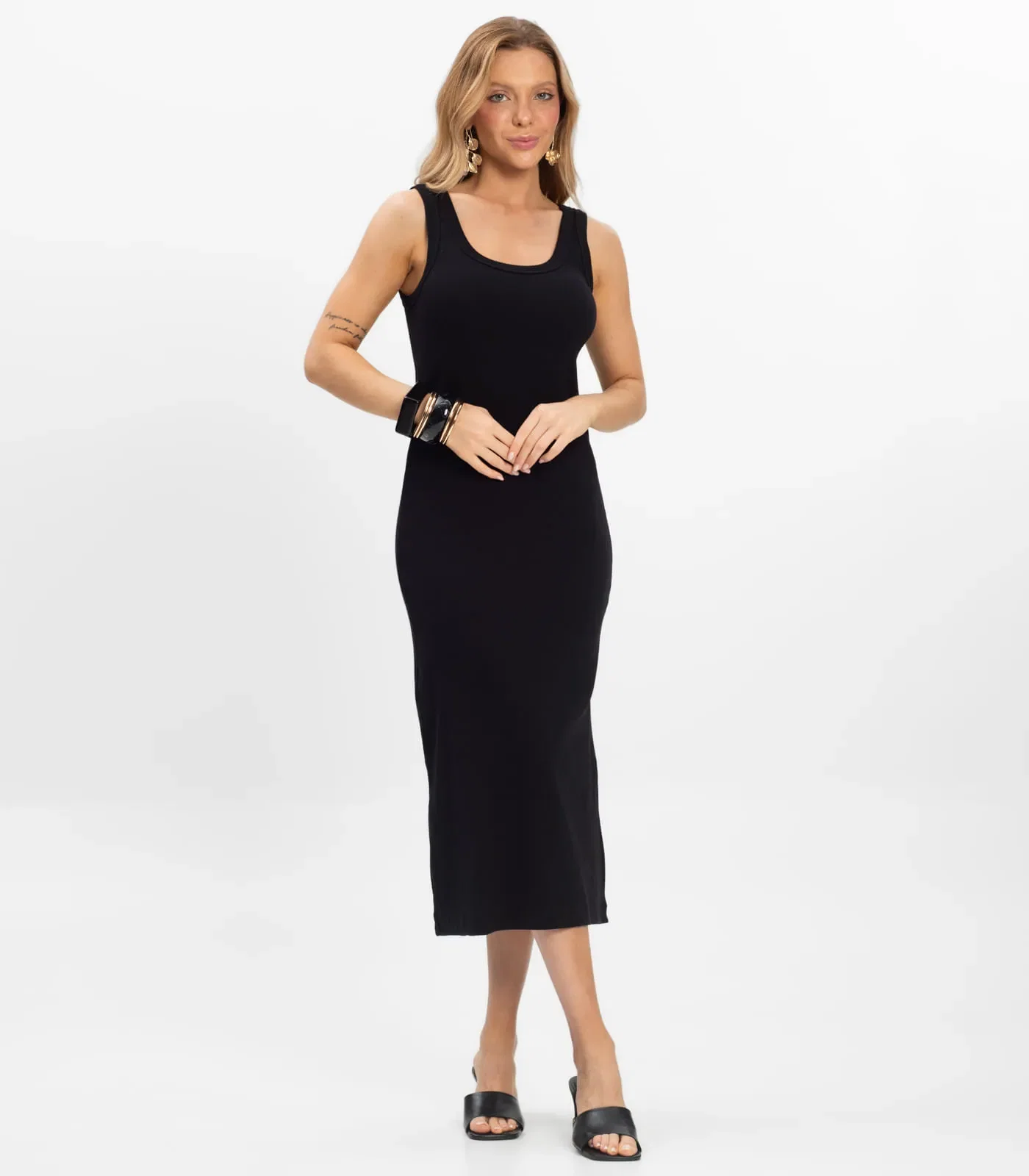 Vestido Midi em Ribana Rovitex Preto