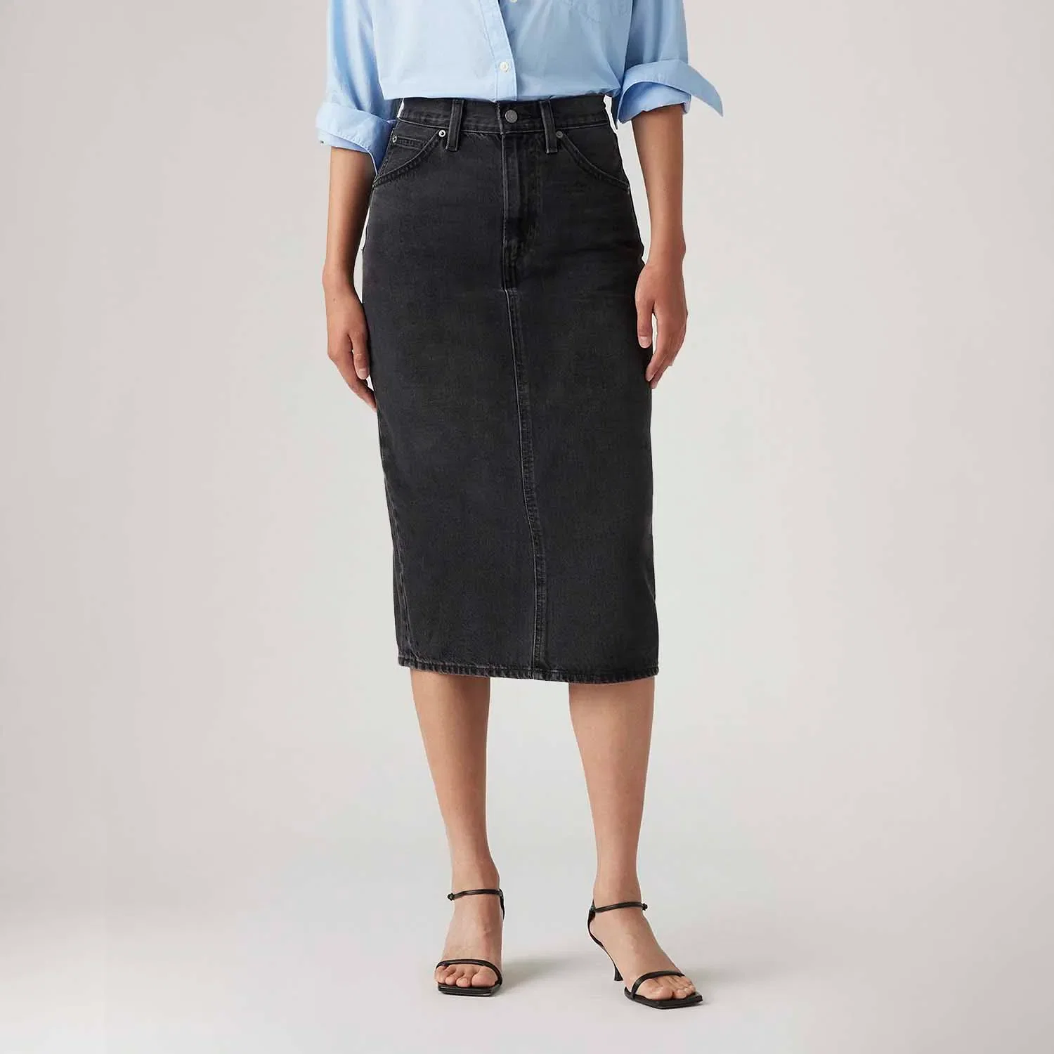 Saia Jeans Midi Levi's® Back Slit Preta
