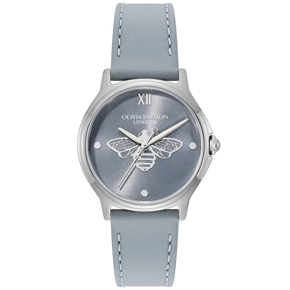 Relógio Olivia Burton Classic Bee Feminino em Couro Azul 24000343