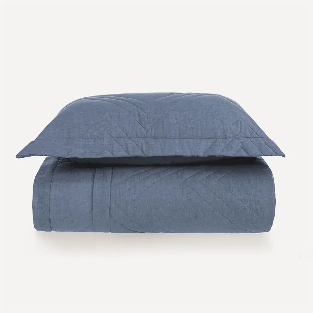 Colcha com Porta-travesseiro 100% Algodão Tesso Marinho