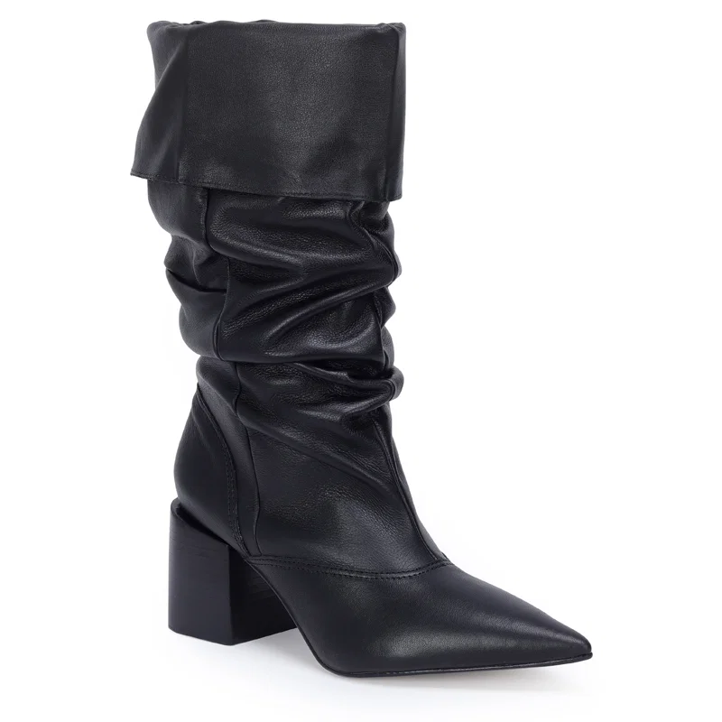 Bota Cano Longo Couro Slouch 7,5cm