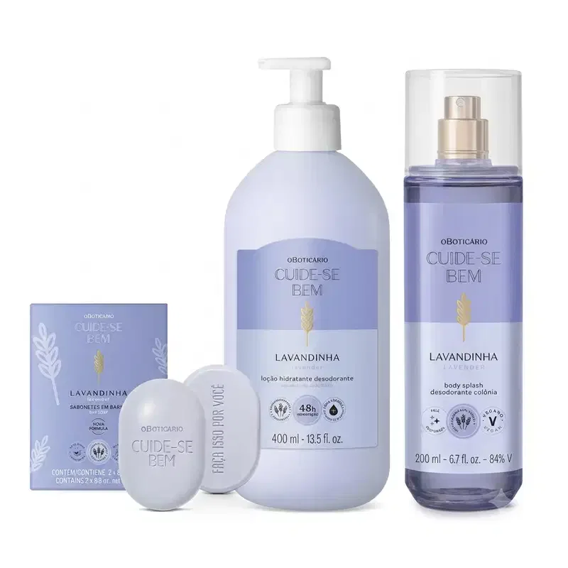 Combo Cuide-se bem Lavandinha: Body Splash 200ml + Loção Corporal 400ml + Sabonetes Em Barra 2x80g
