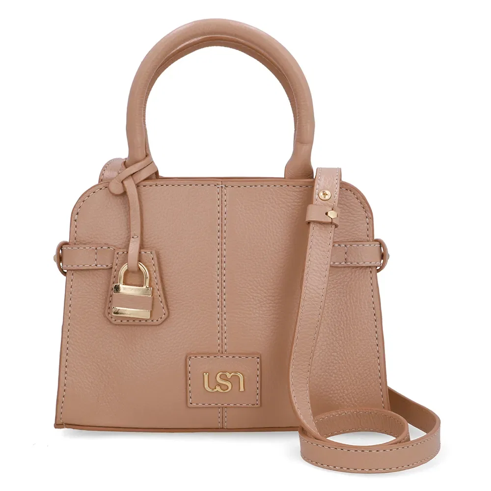 Bolsa Tote Couro Bege Costura Enfeite — imagem 1