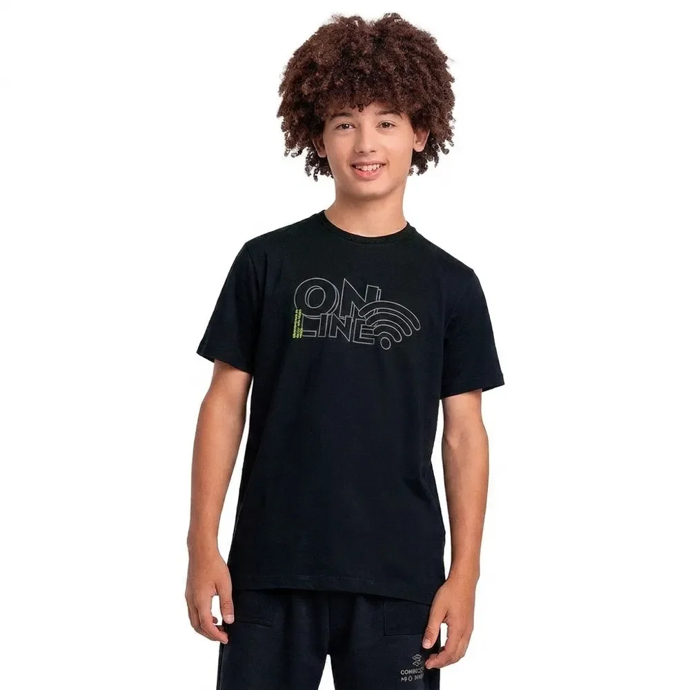 Conjunto juvenil camiseta em meia malha e bermuda moletinho