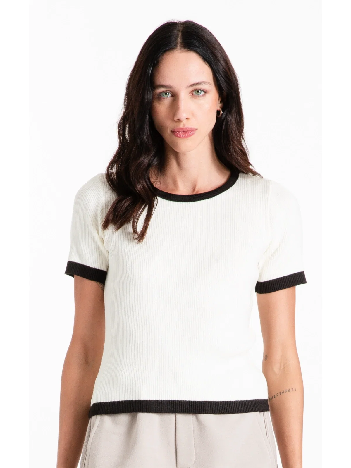 Blusa Power Knit Ribbed Off White