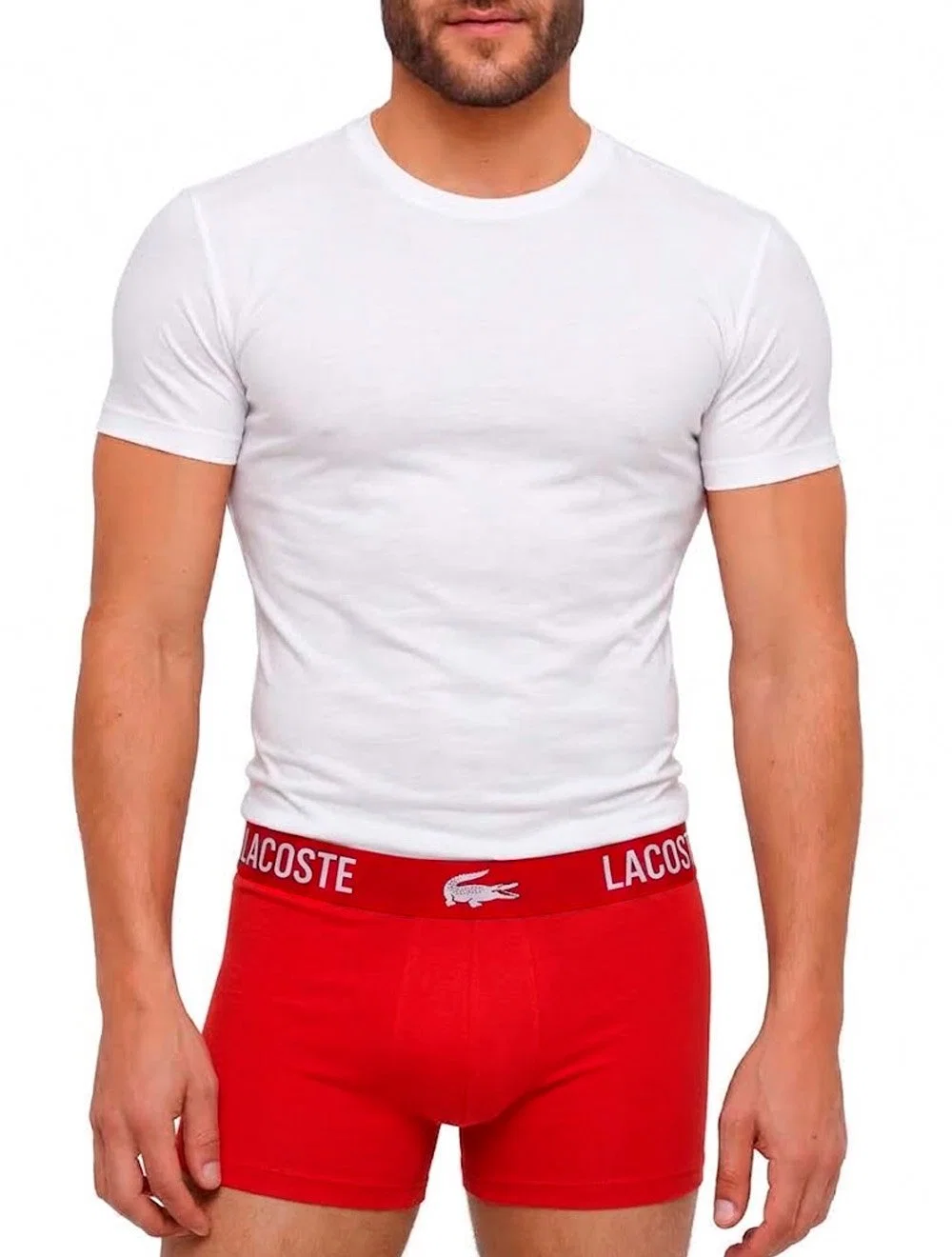 Cueca Lacoste Masculina Boxer Mono Croco Vermelha Branca Preta Pack 3UN