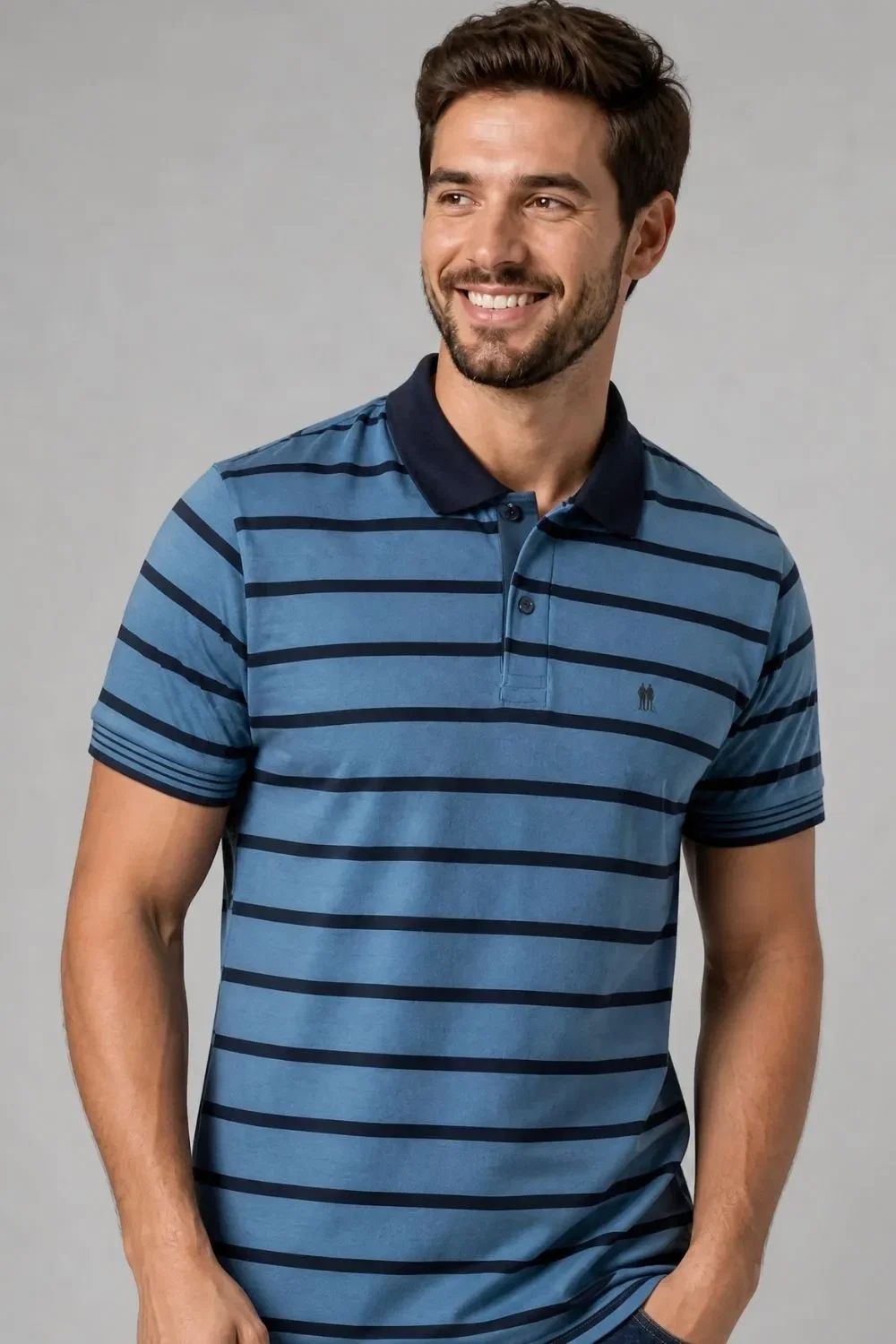 Polo Piquet Listrada Canelada Polo Wear Azul Médio