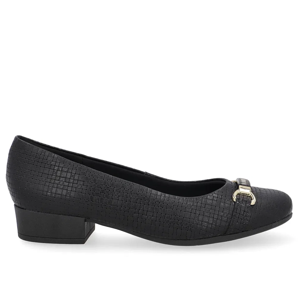 Scarpin Couro Texturizado Preto Salto Bloco — imagem 1