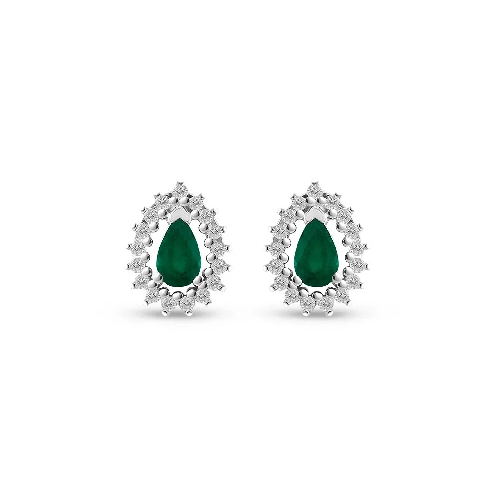 Brinco Classic Oriental Gota em Ouro Branco 18k com Esmeraldas e Diamantes — imagem 1