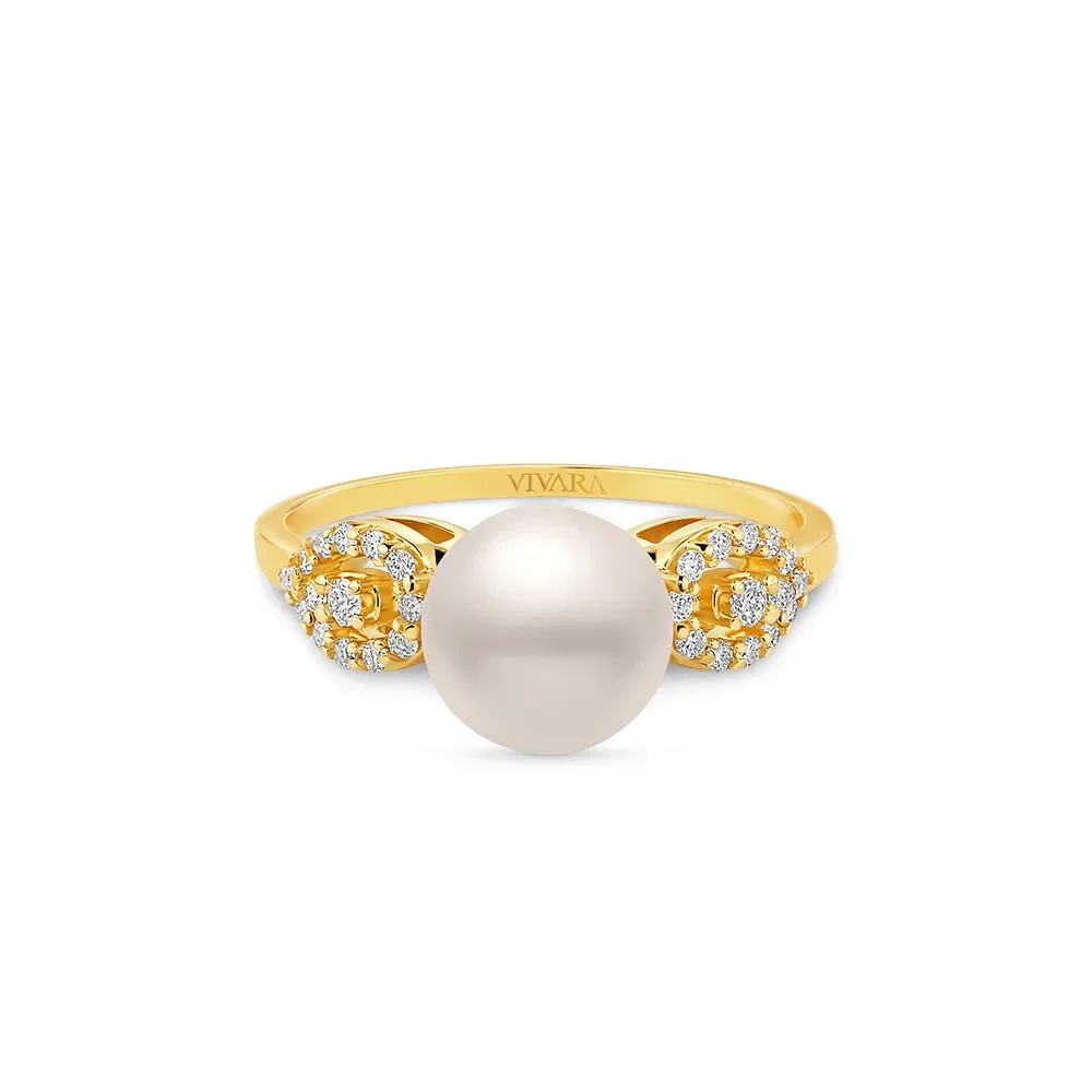 Anel Conjunto Especial em Ouro Amarelo 18k com Pérola e Diamantes