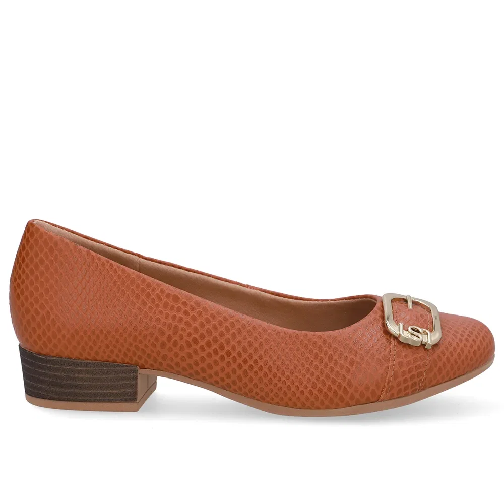 Scarpin Marrom Bico Redondo Couro