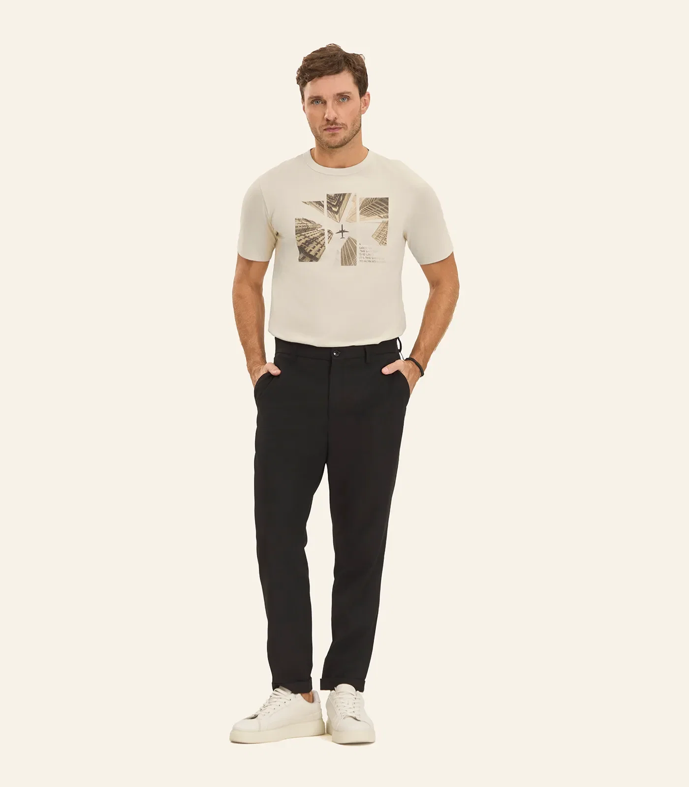 Camiseta Masculina Manga Curta Diametro Bege