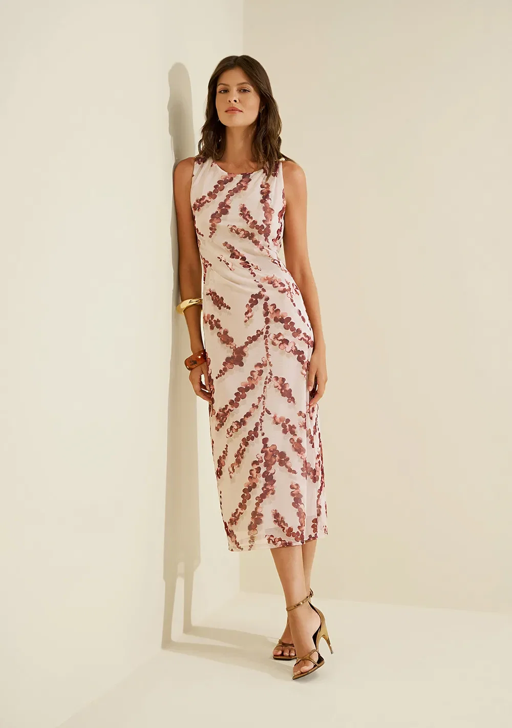 Vestido Midi Flora Bege