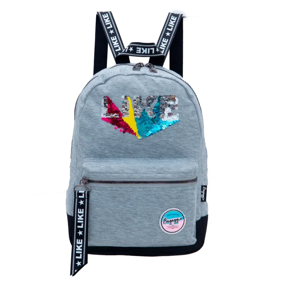 Mochila Infantil Feminina Moletom Like Cinza — imagem 1