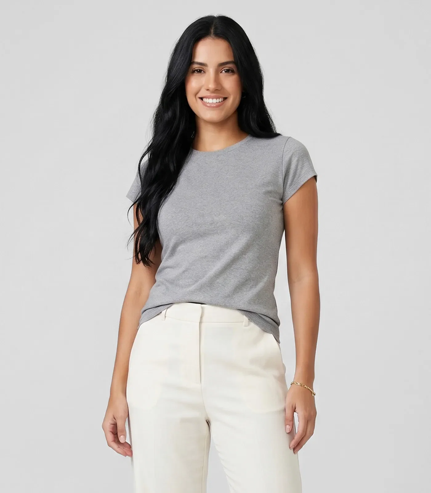 Blusa Feminina Básica Algodão Infinita Cor Cinza