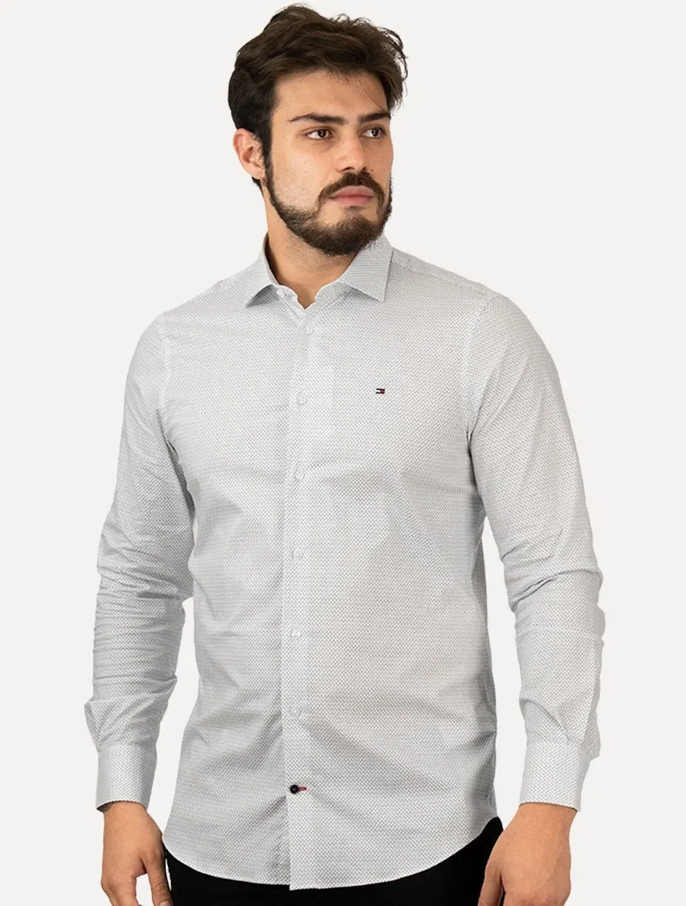 Camisa Tommy Hilfiger Masculina Slim Mini Print Branca — imagem 1