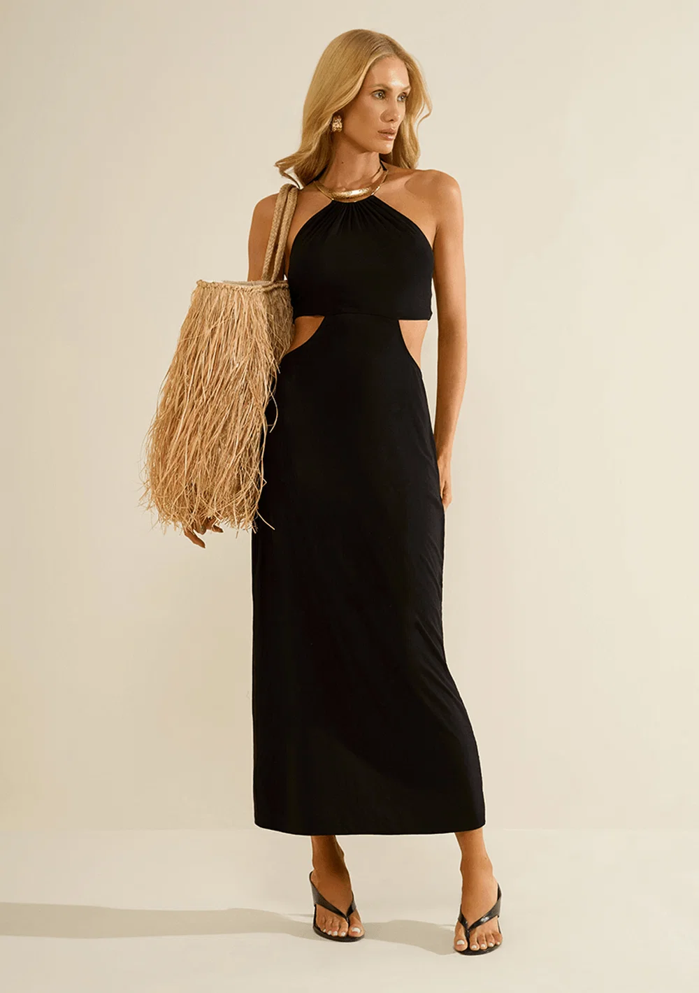 Vestido Morena Rosa Ajustado Decote Costas Sem Manga Longo Preto — imagem 1