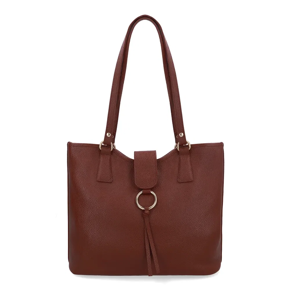 Bolsa Shopper Couro Vermelha Detalhe Pingente