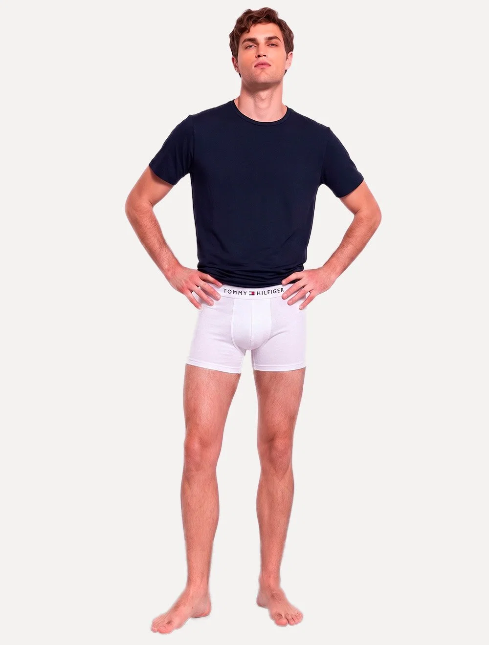 Cueca Tommy Hilfiger Masculina Cotton Stretch Boxer Trunk Marinho / Branca Pack 2UN