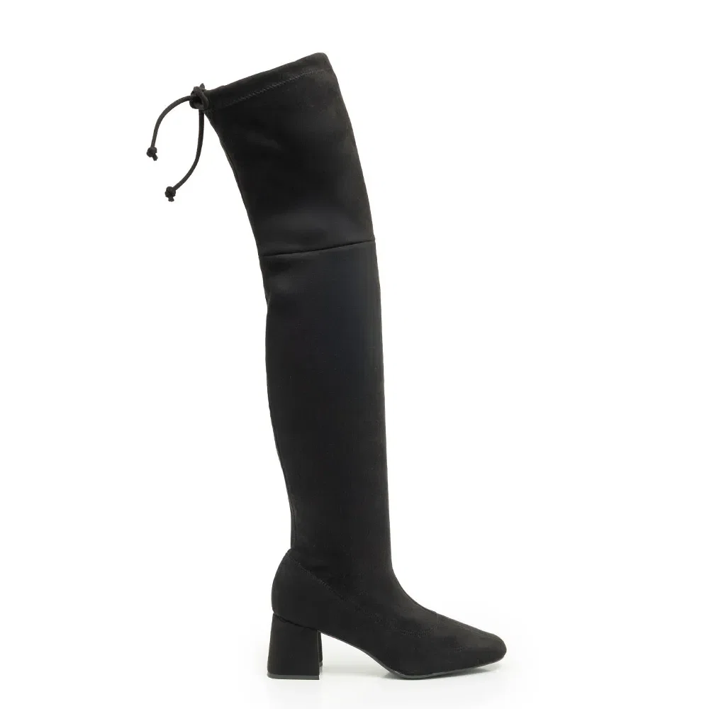 Bota Over The Knee Preta Suede Ajuste