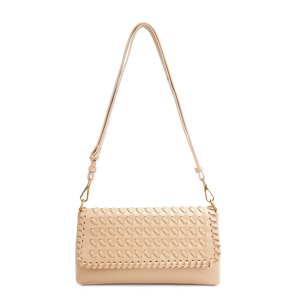 Bolsa Baguete Trama Diagonal Bege