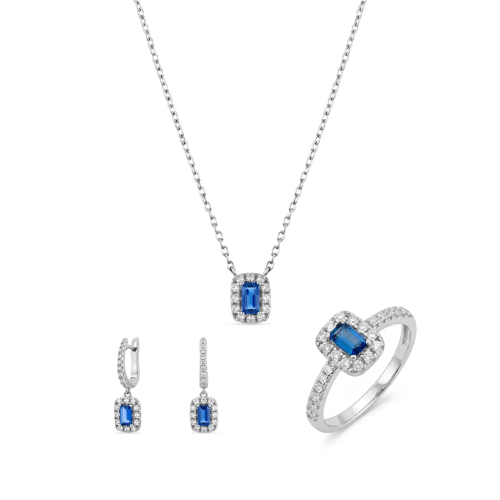 Kit Life Special Anel + Brinco + Colar em Prata 925 com Zircônia Azul e Incolor — imagem 1