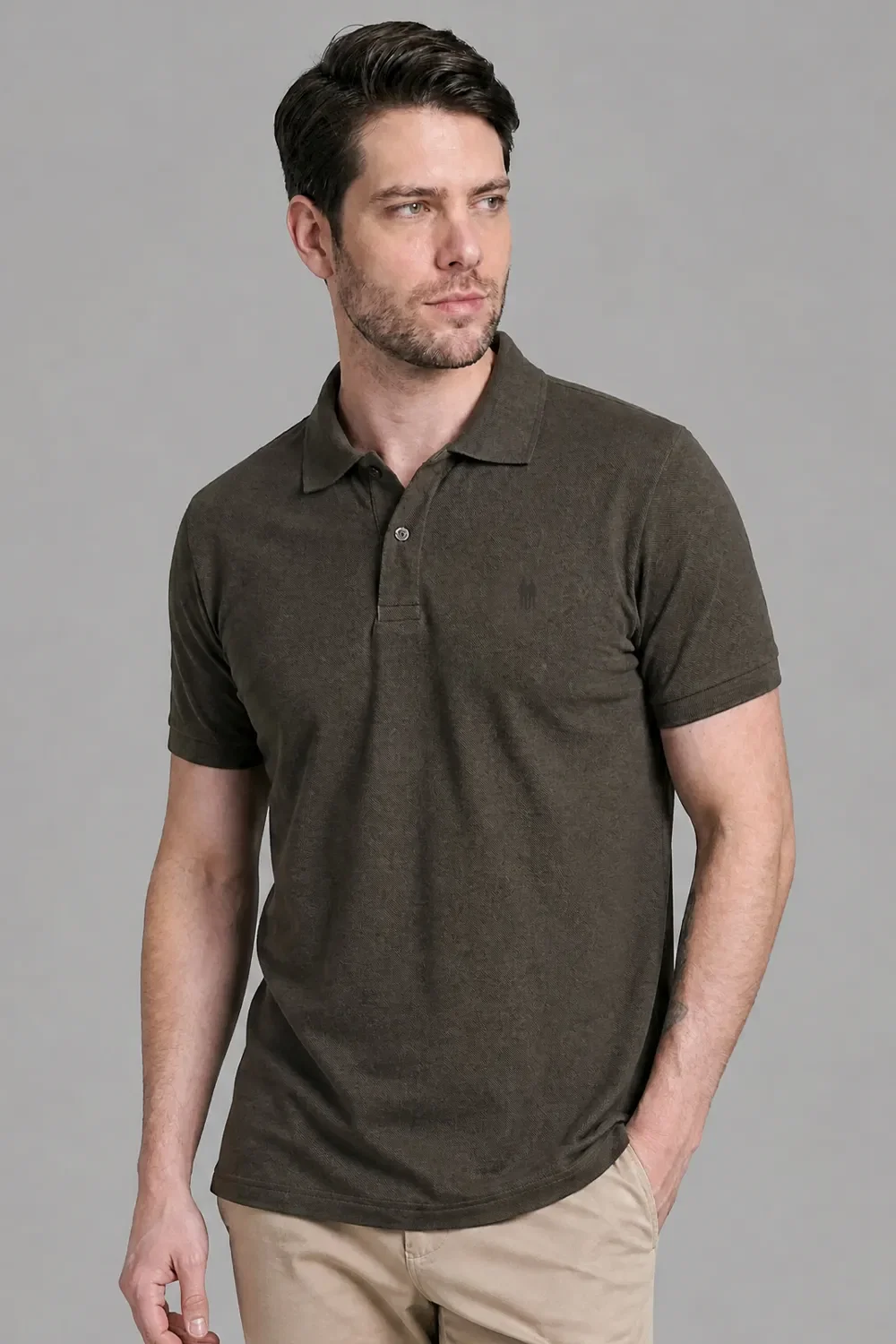 Polo Piquet Lisa Com Botão Polo Wear Verde Escuro