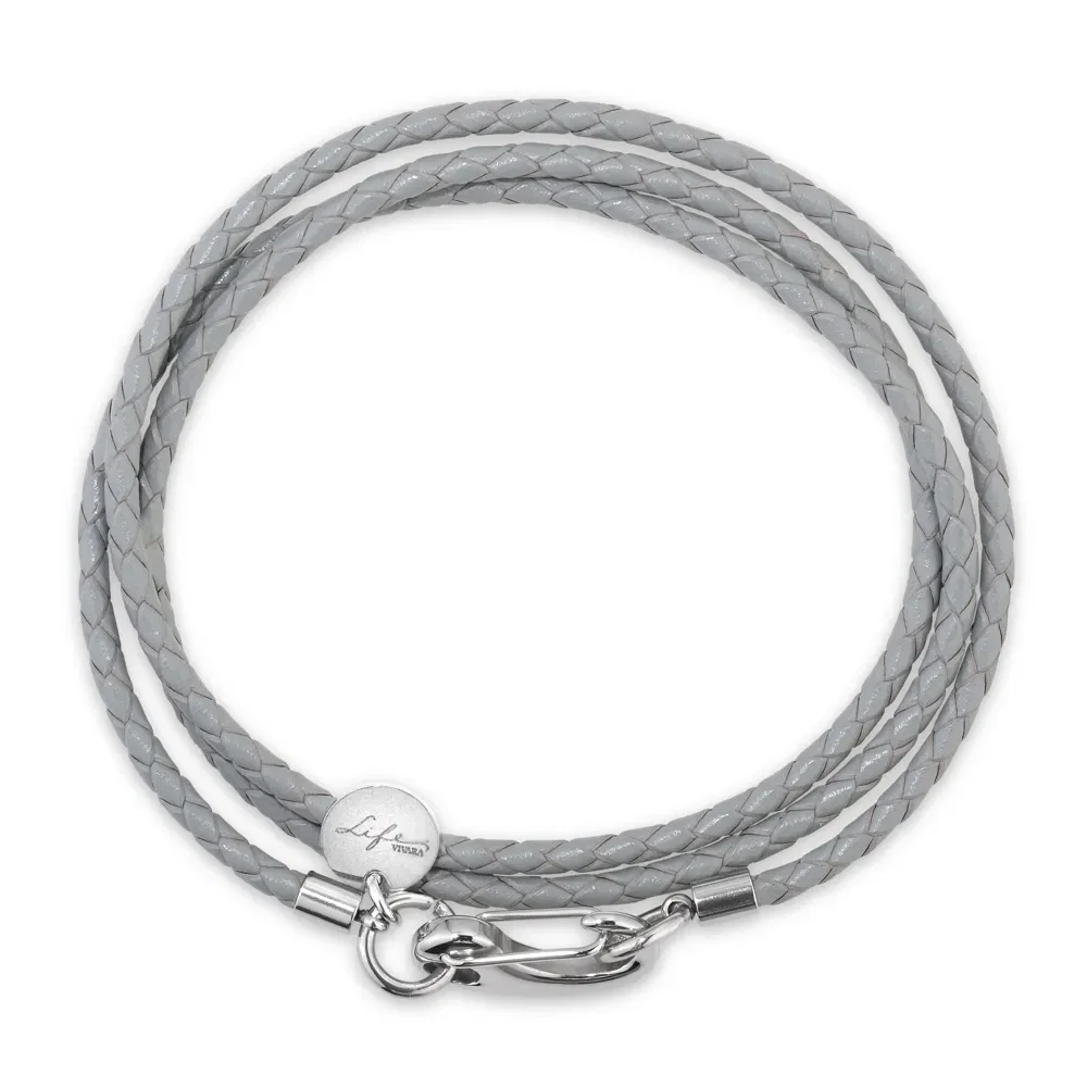 Pulseira Life Trançada em Couro Cinza