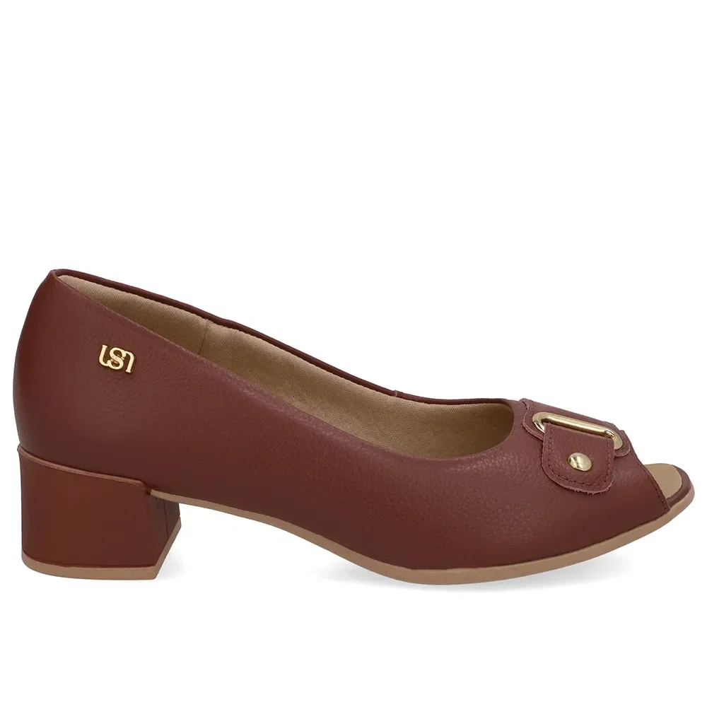 Peep Toe Salto Bloco Vermelho Bico Quadrado — imagem 1