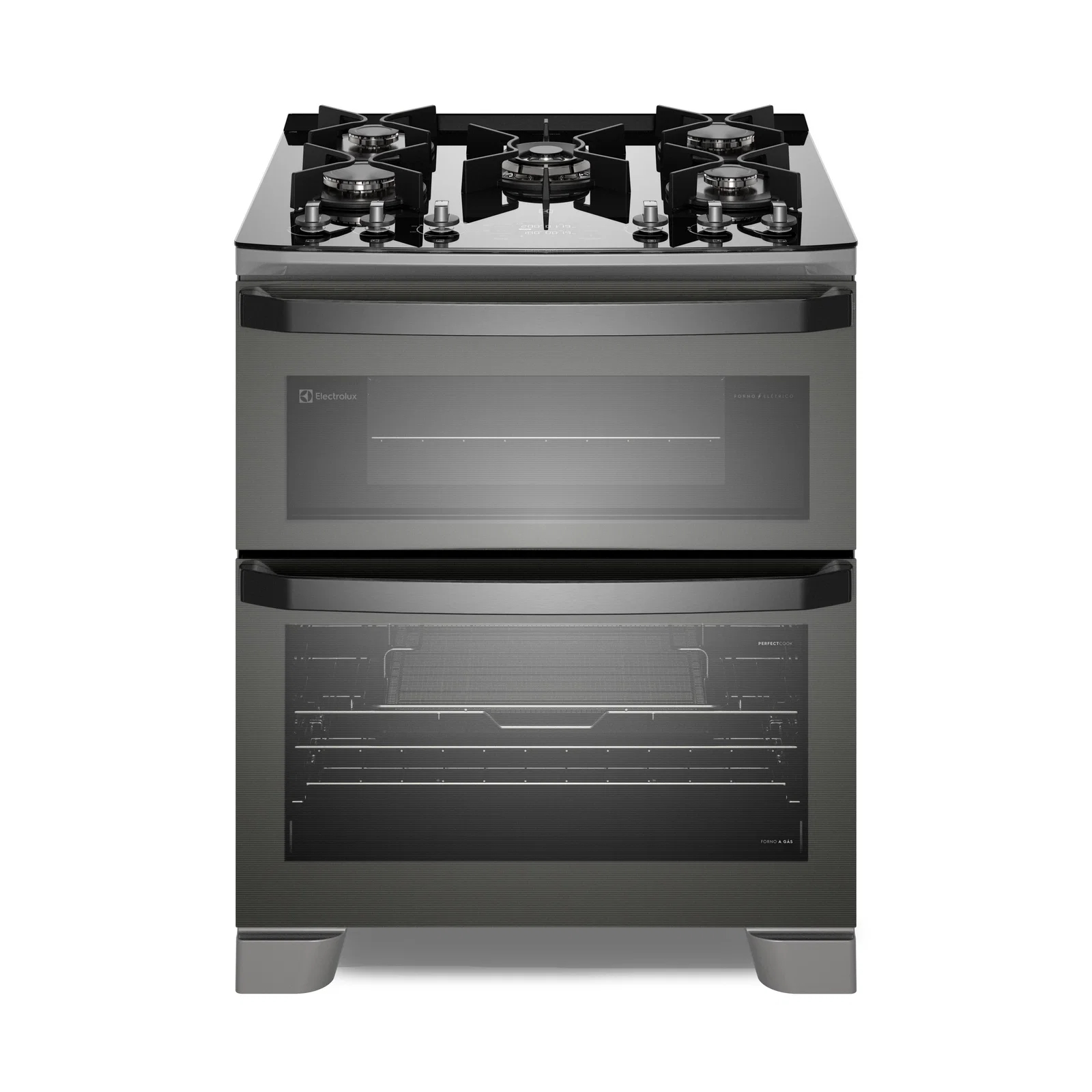 Fogão 5 bocas Electrolux Cinza Expert Função Air Fryer, 2 Fornos, Grill e Timer (FE5AD)