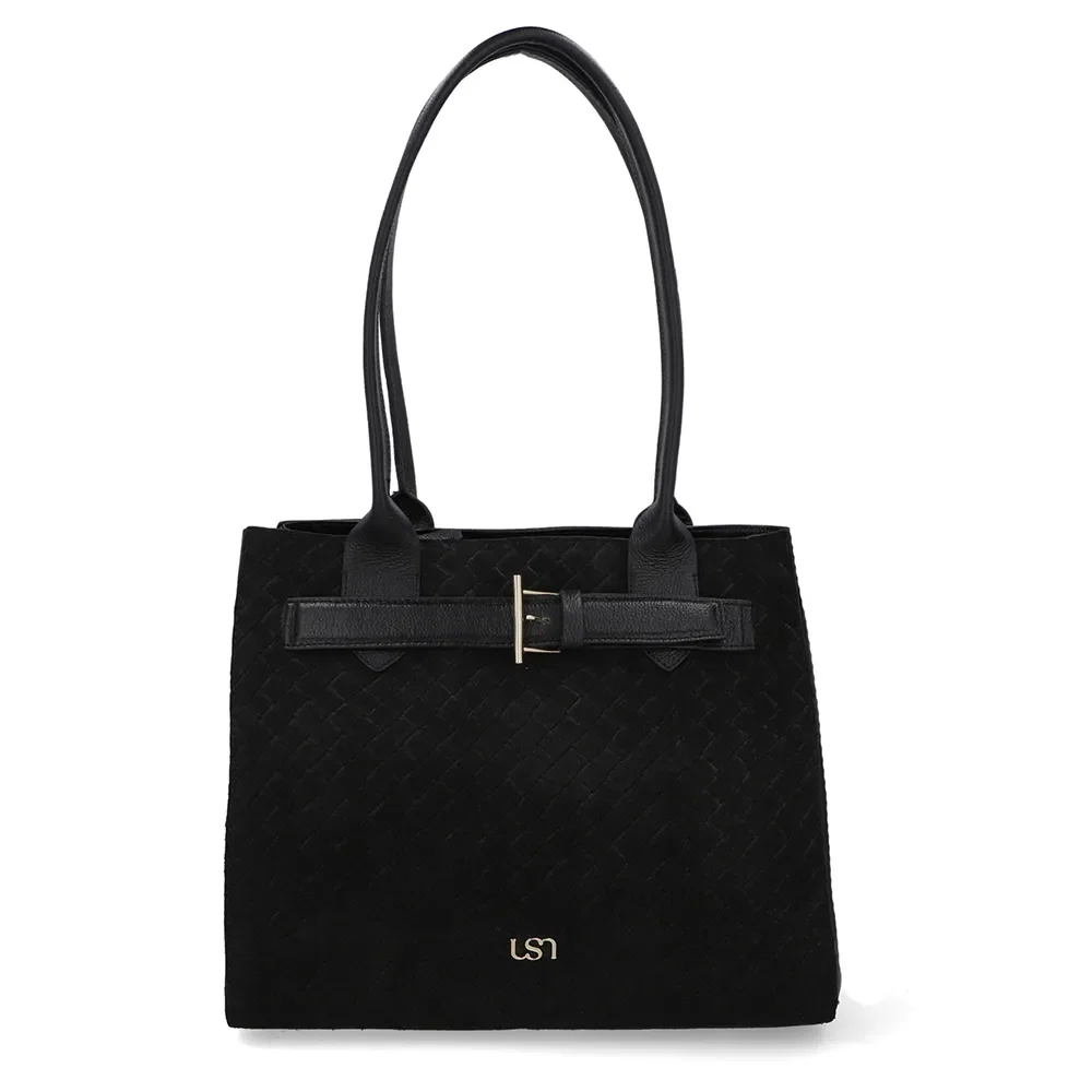 Bolsa Shopper Couro Camurça Matelassê Preta — imagem 1