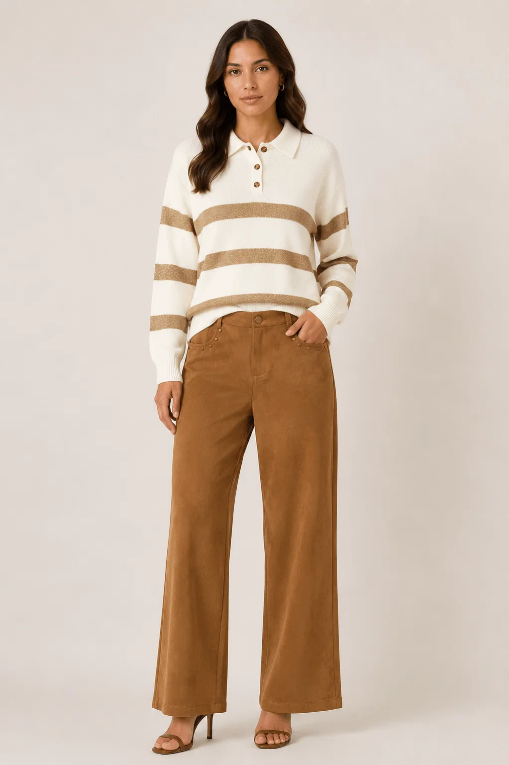 Blusa Polo Manga Longa Listras - Off White — imagem 1