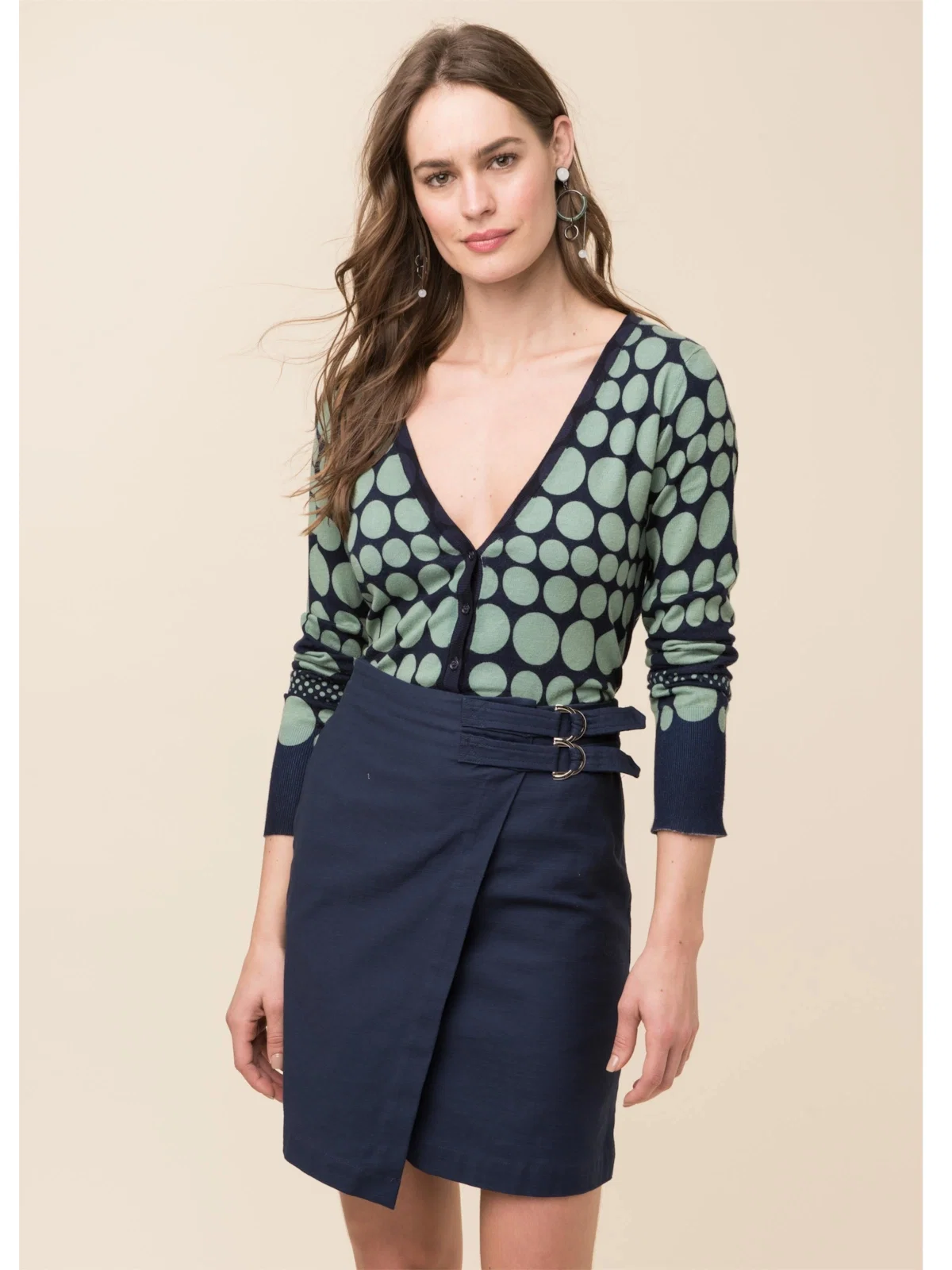 Casaco Bolas Tricot Marinho Com Verde