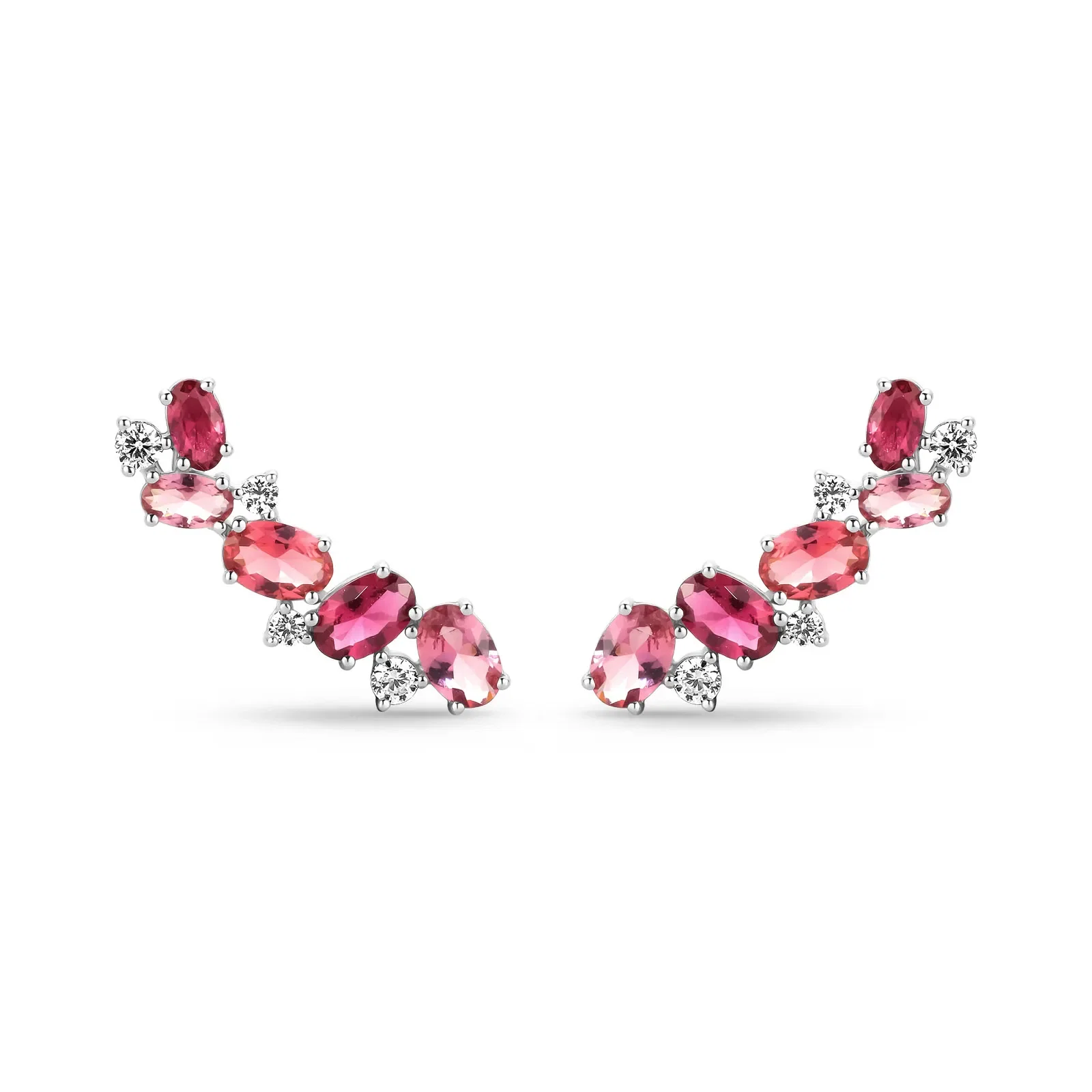 Brinco Earcuff Life Blossom em Prata 925 com Pedras Rosas e Incolores — imagem 1