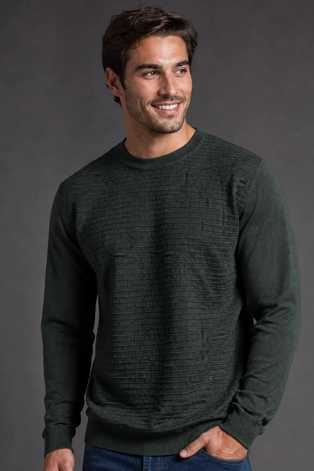 Tricot Masculino Gola Redonda Polo Wear Verde Escuro — imagem 1