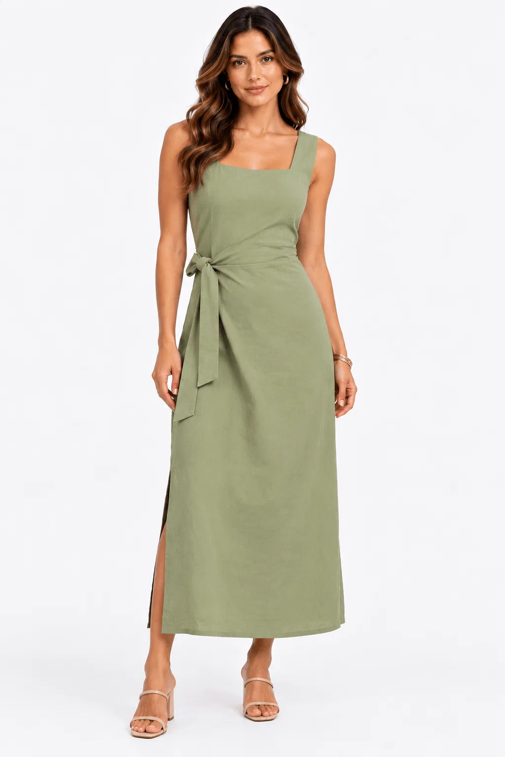 Vestido Midi Com Amarração - Verde Claro