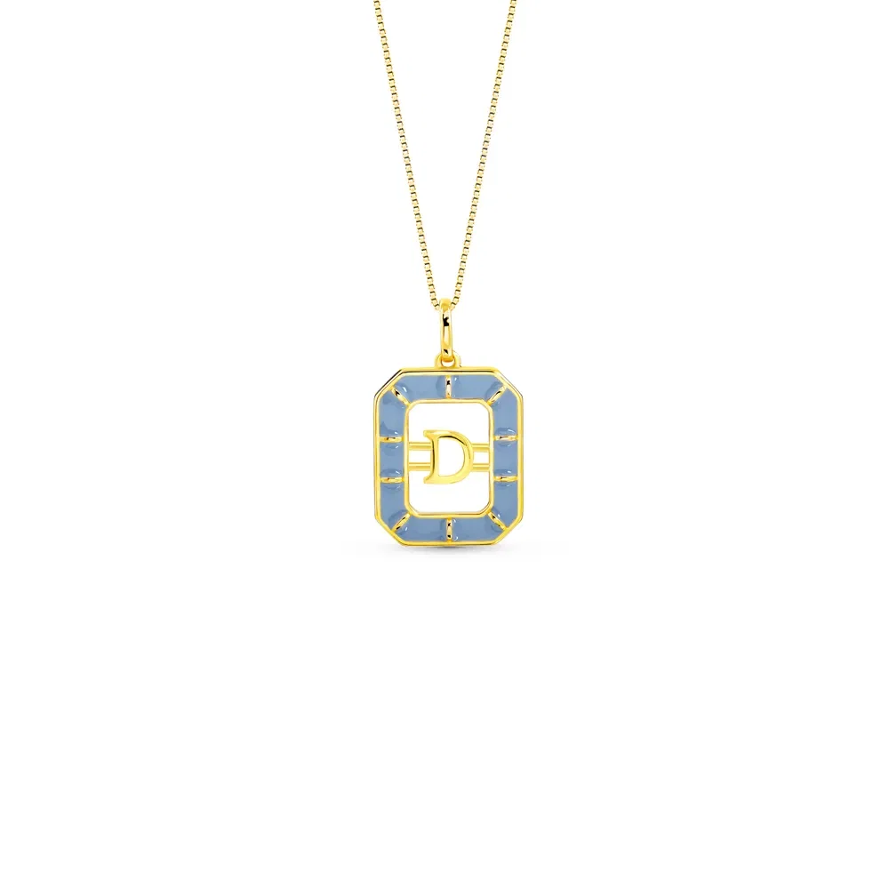 Pingente Alfabeto Letra D em Ouro Amarelo 18k com Esmalte, 14mm