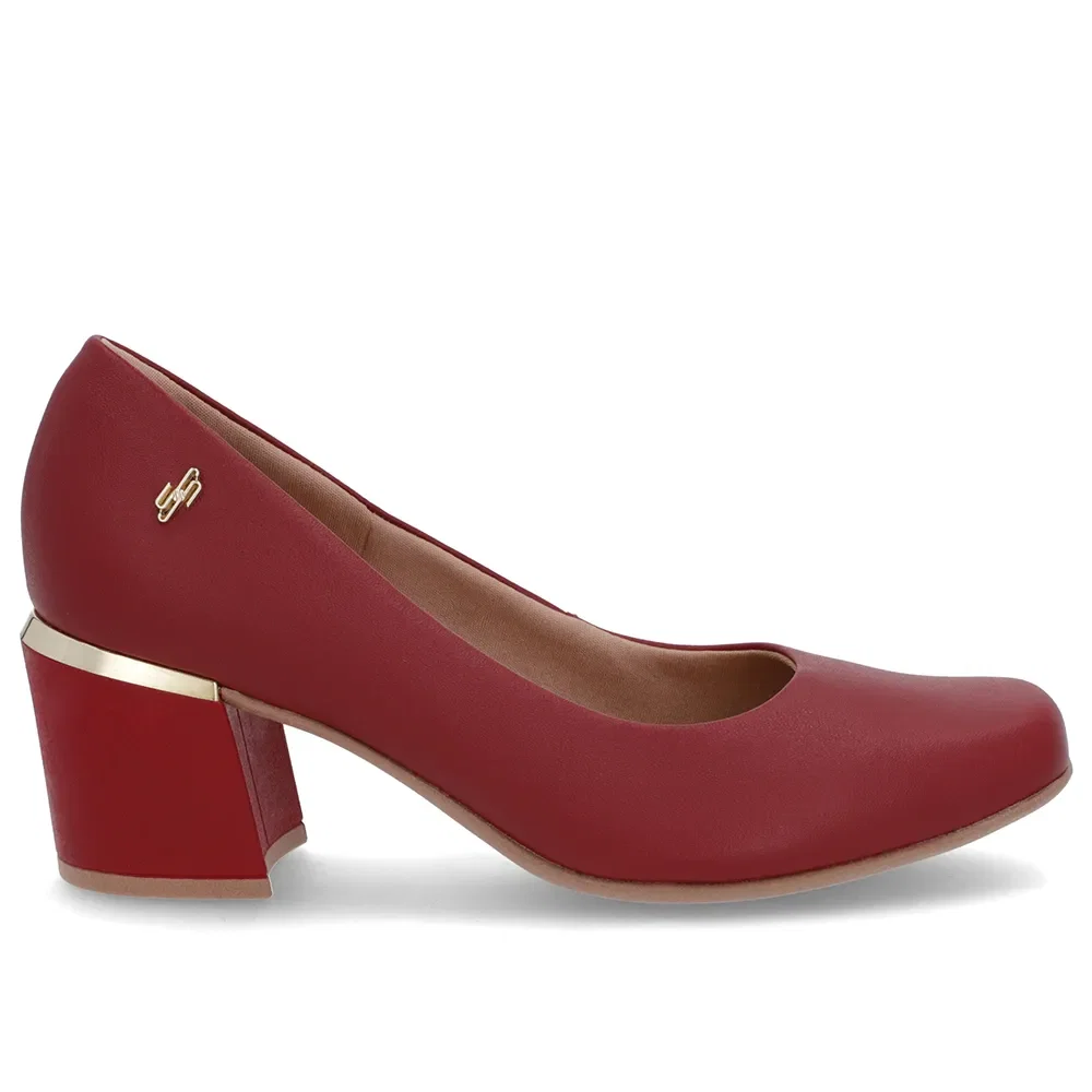 Scarpin Vermelho Couro Bico Quadrado Detalhe Salto — imagem 1