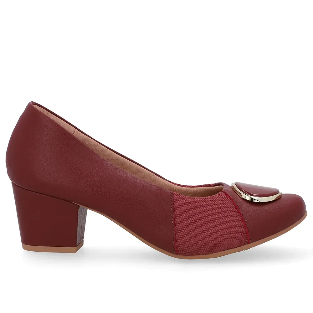 Scarpin Couro Vermelho Lateral Tecido — imagem 1