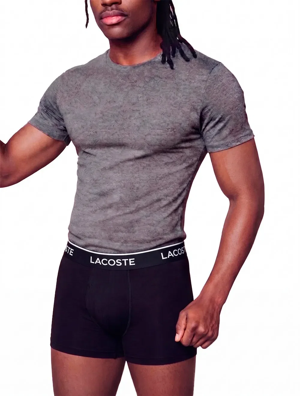 Cuecas Lacoste Masculinas Boxer Long Colored Lettered Waist Branca / Grafite / Preta Pack 3UN