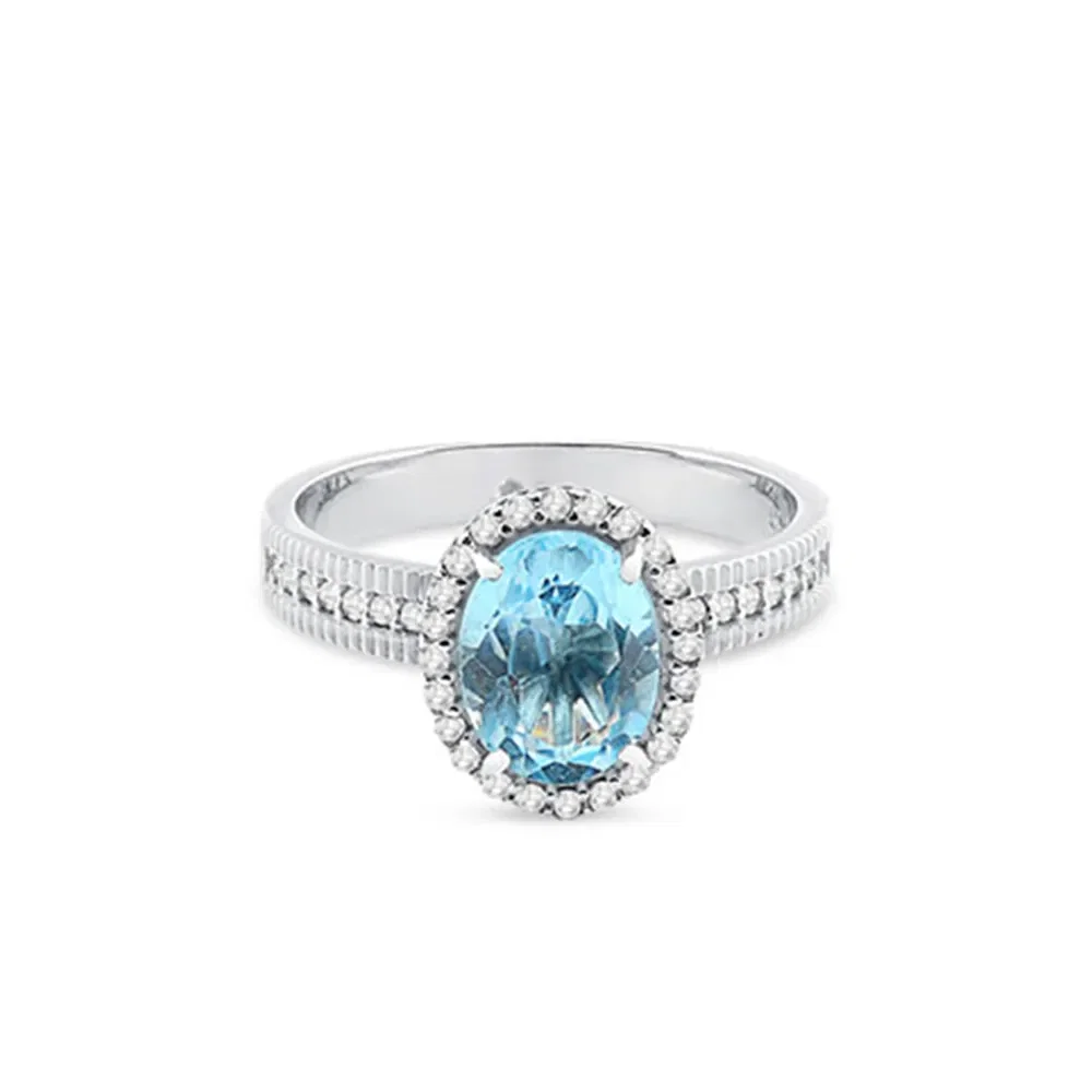 Anel Vibrante em Ouro Branco 18k com Topázio e Diamantes