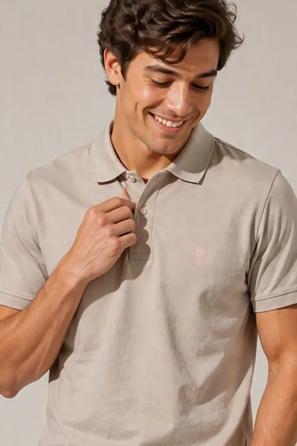 Polo Piquet Lisa Com Botão Polo Wear Bege Claro