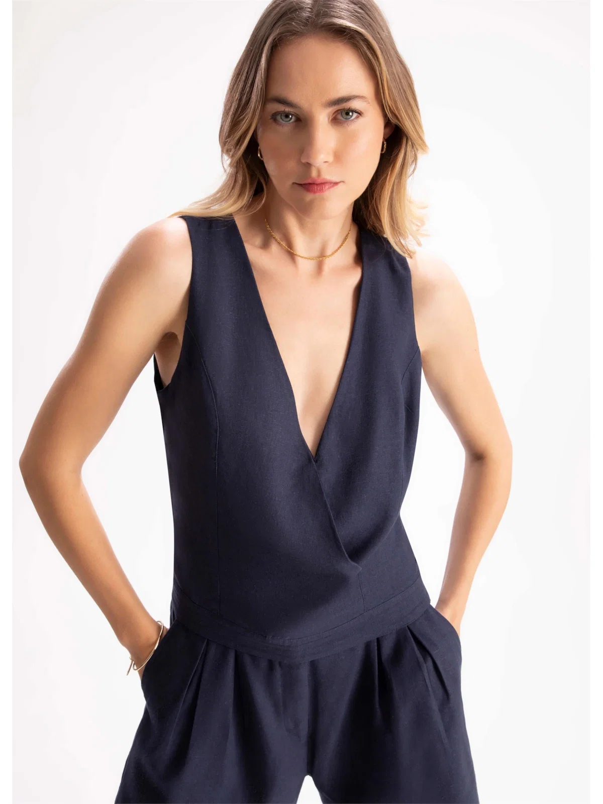 Regata Washed Linho Transpasse Dark Navy