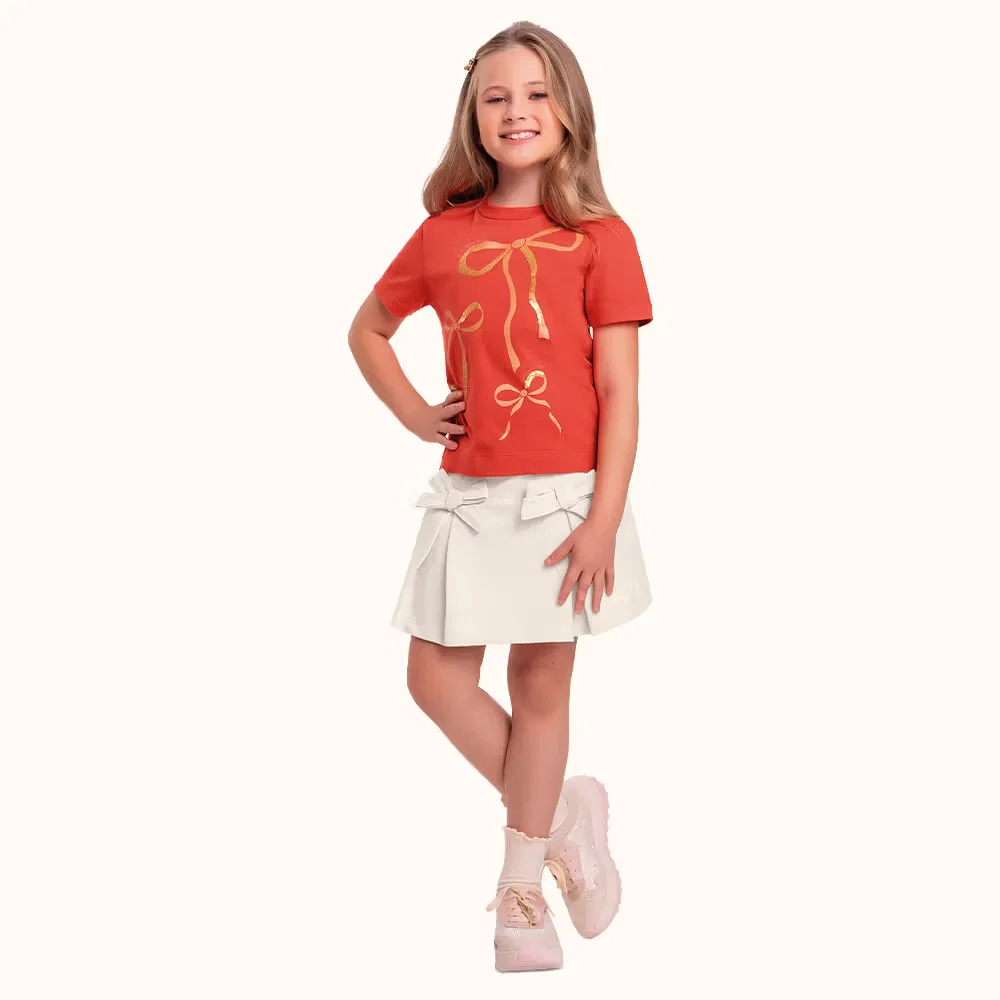 Short-saia em moletinho com laço decorativo — imagem 1