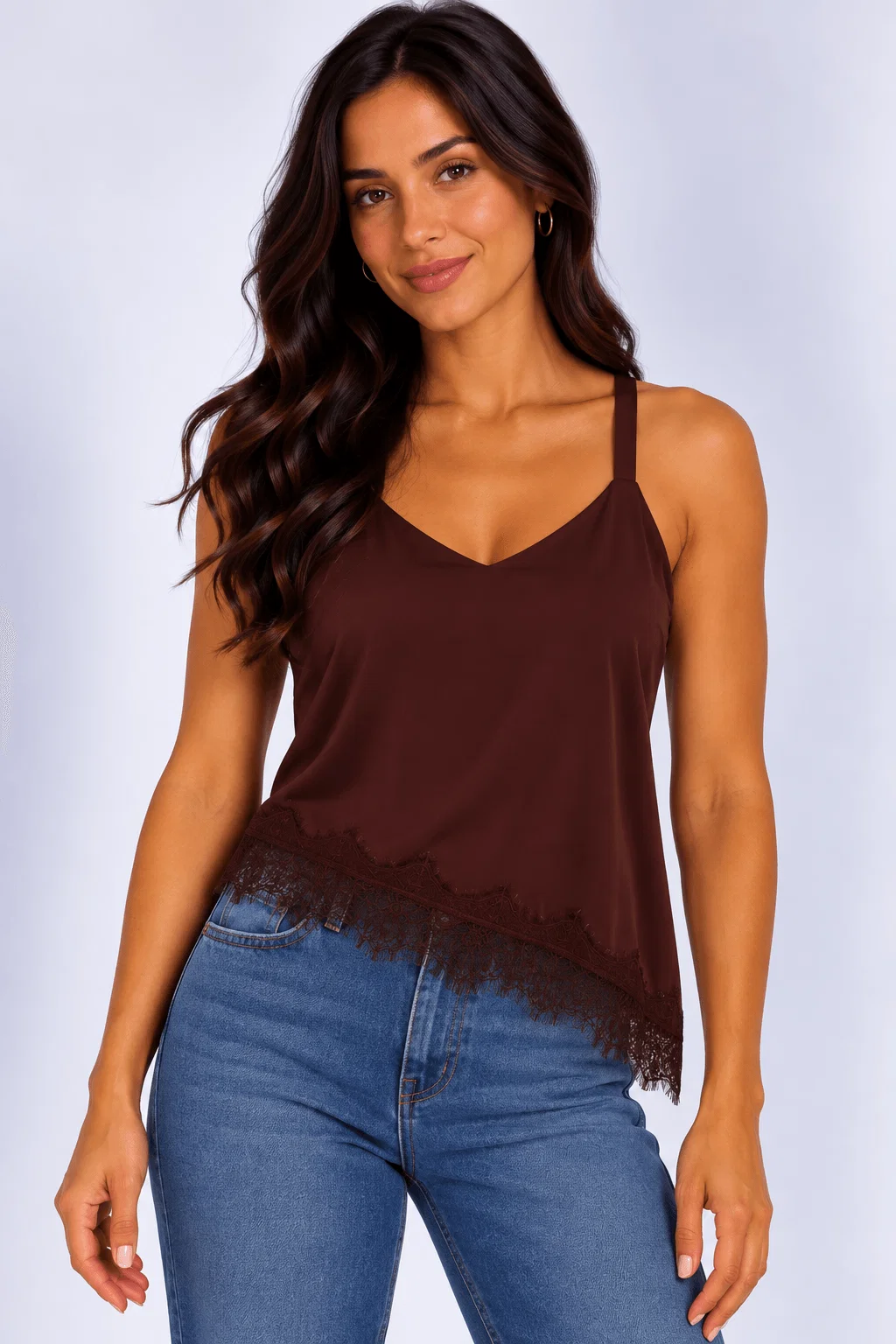 Blusa Alça Fina Detalhe Renda - Vinho