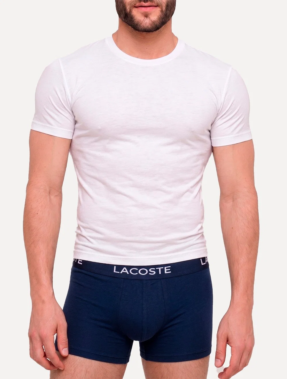 Cueca Lacoste Masculina Trunk Boxer Lettered Waist Azul Marinho Pack 3UN