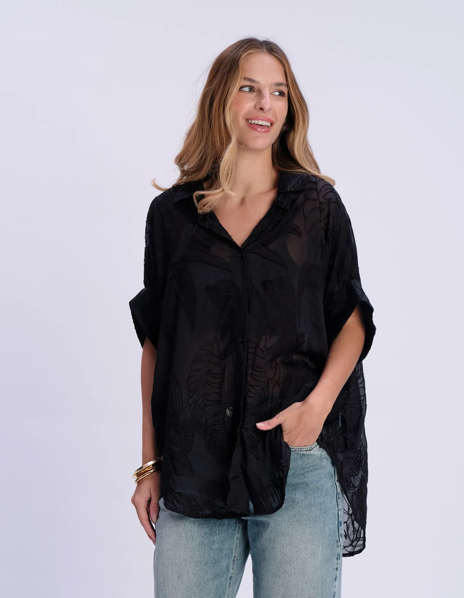 Camisa Liocel Manga Curta Devorê - Preto