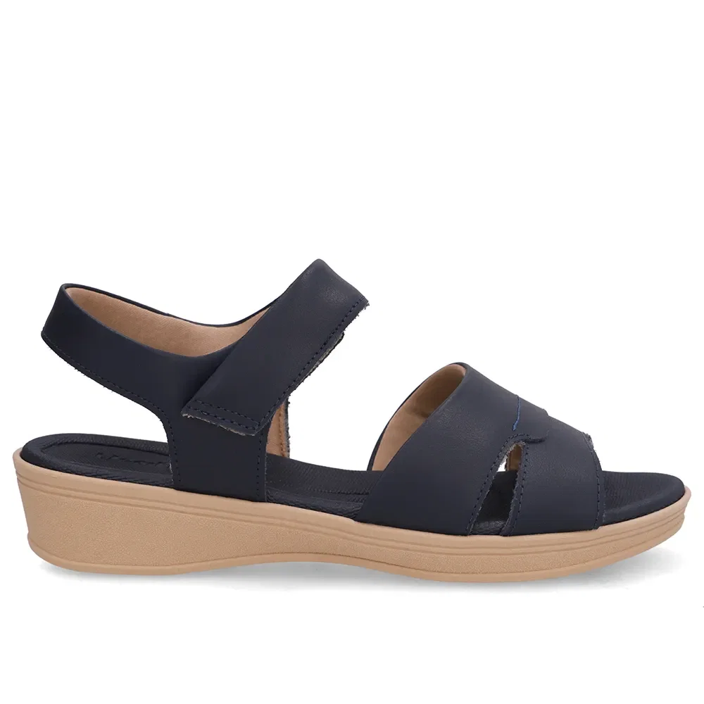 Sandália Baixa Couro Azul Fecho-Flex